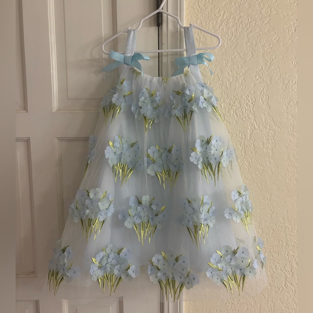Girls Hata Baloo Blue and Green Floral Boutique Dress Embroidery & Netting 5